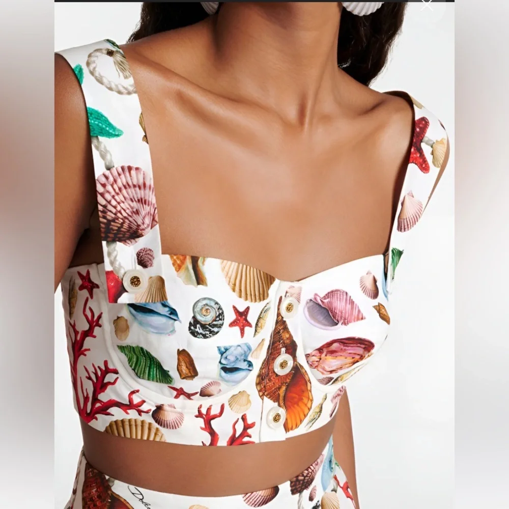 COMMENSE Set Shell Print Crop Top & Skirt - Picture 4 of 11